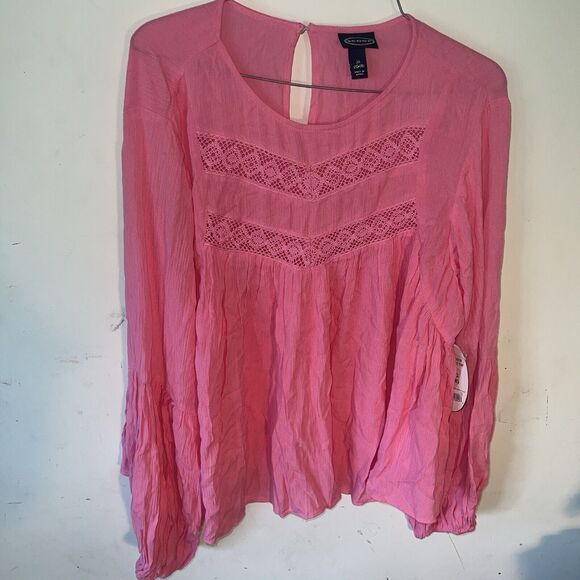 Scoop Women's Top XL-16-18 Pink  Long Sleeve Blouson Sleeve  NWT Ruffle Top - Picture 5 of 9